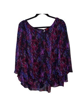 Jennifer Lopez Womens Sheer Multicolor Print Flowy Blouse XL Back Sheer Panel
